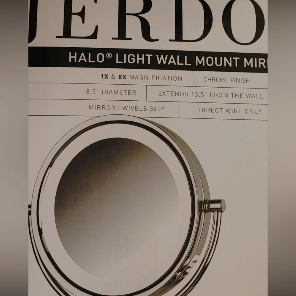 Jerdon chrome, direct wire lighted mirror. New - never taken out of the box.